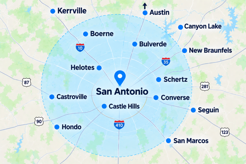 Handyman services in San Antonio service area map